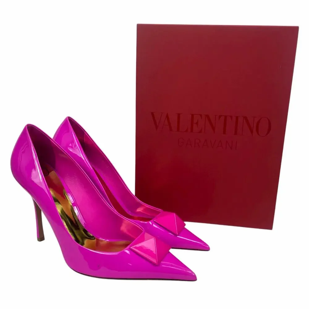 Valentino Garavani One Stud Patent Leather Pump Hot Pink Size 41